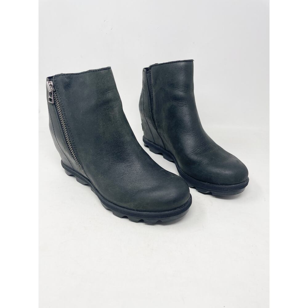 Sorel Joan of Arctic Wedge ii 2 Black Leather Waterproof Chelsea Ankle Boots 8